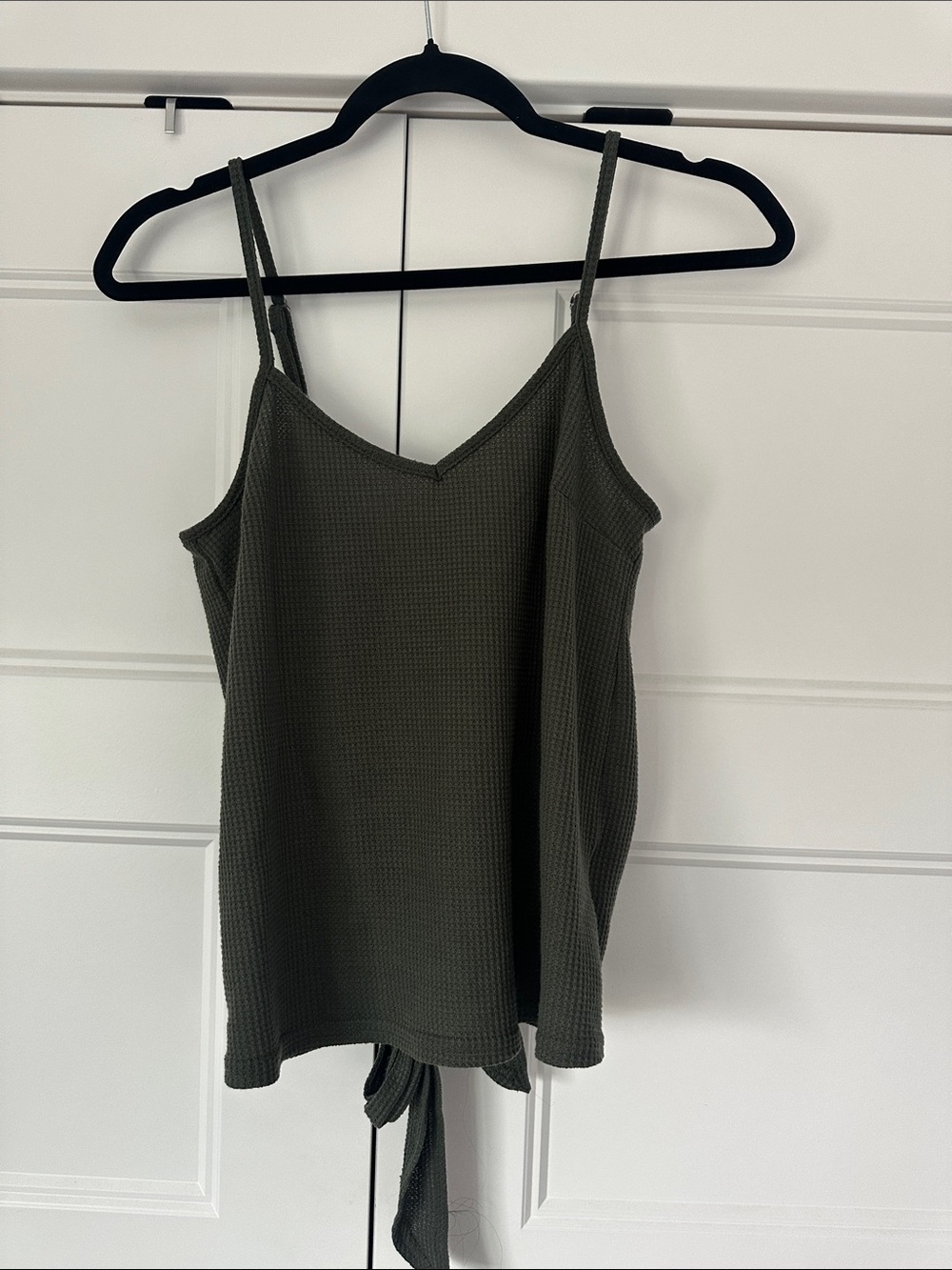 Women's Olive Green Waffle Knit Tie-Back Camisole